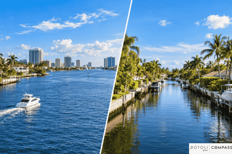 Intracoastal vs. canal-front homes in Fort Lauderdale with luxury waterfront properties, private docks, and boats