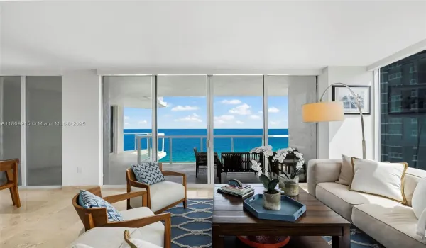 DIRECT OCEAN VIEWS FROM LIVING ROOM.