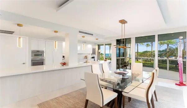 kitchen opens to dining