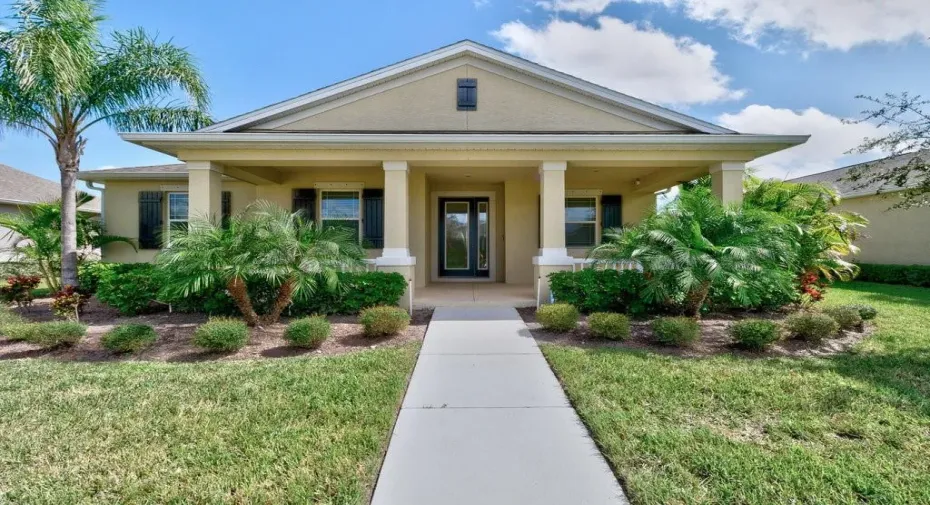 Front view of home.  Green Space and no street