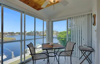 Private balcony with sliders and screens.