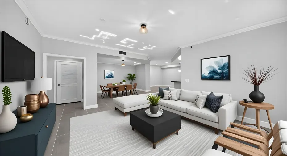 Virtually Staged - Open view - Living room-Dining-office