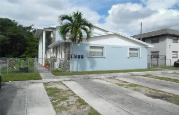 Front view with parking lot