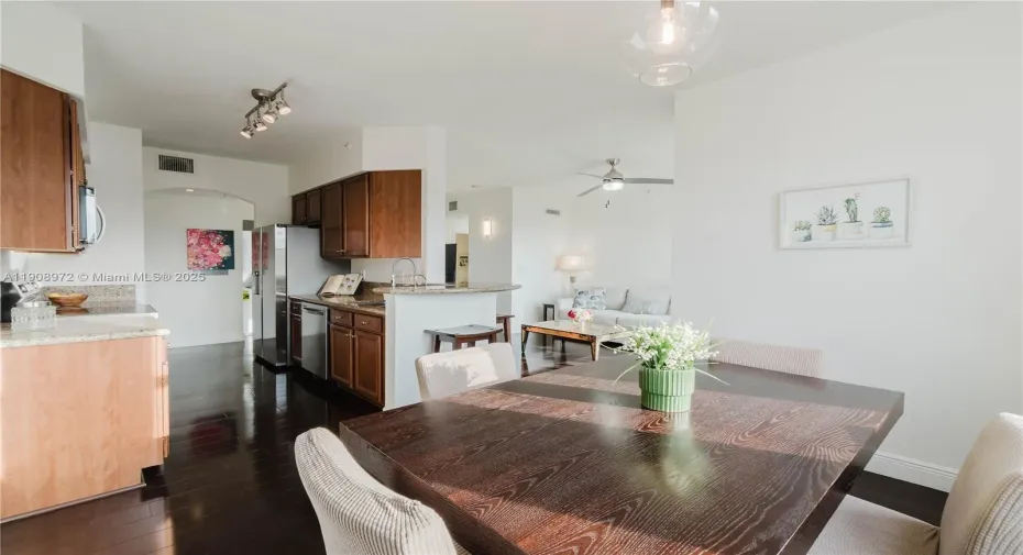 Open kitchen with alot of natural light.