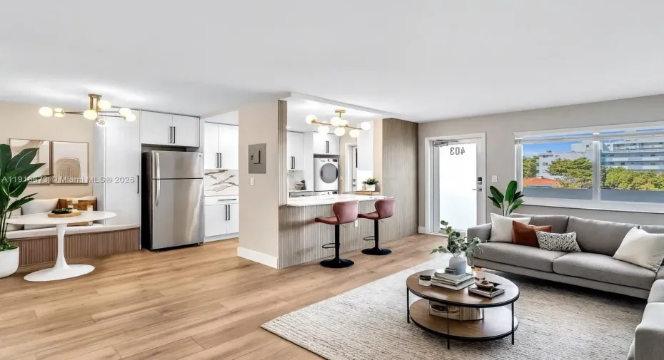 Virtually rendered to have furniture and decor.