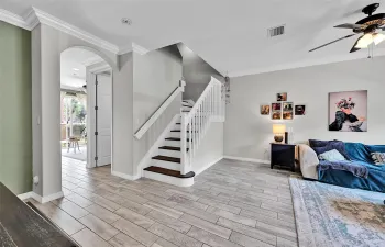 Plank Tile flooring throughout , 9ft Ceilings, Crown Molding and much more!