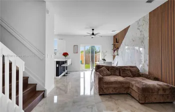 Upgraded vinyl wood flooring flows seamlessly throughout the entire upstairs, including the staircase.