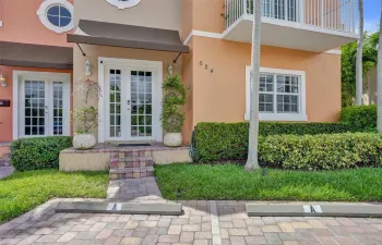 Front entry to Unit A with private double-door access.