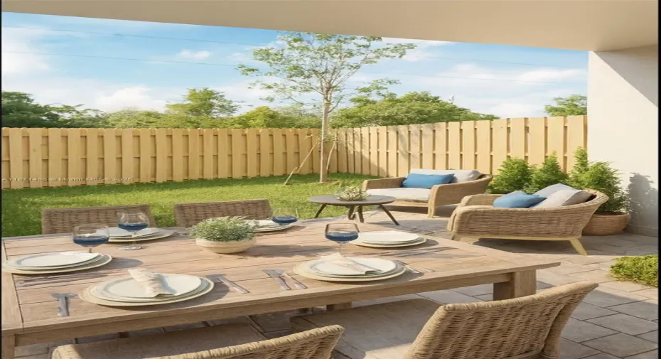 Staged patio with furniture