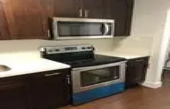 DARK MAHOGANY CABINETS AND S/S APPLIANCES-NEVER  BEEN USED.