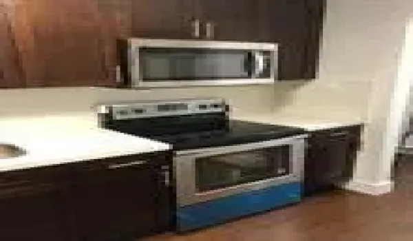 DARK MAHOGANY CABINETS AND S/S APPLIANCES-NEVER  BEEN USED.