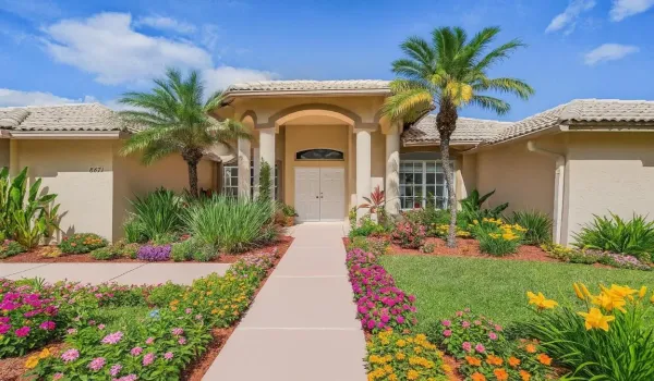 Mediterranean Home with Vibrant Landscap