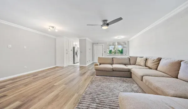 Living room looking into kitchen