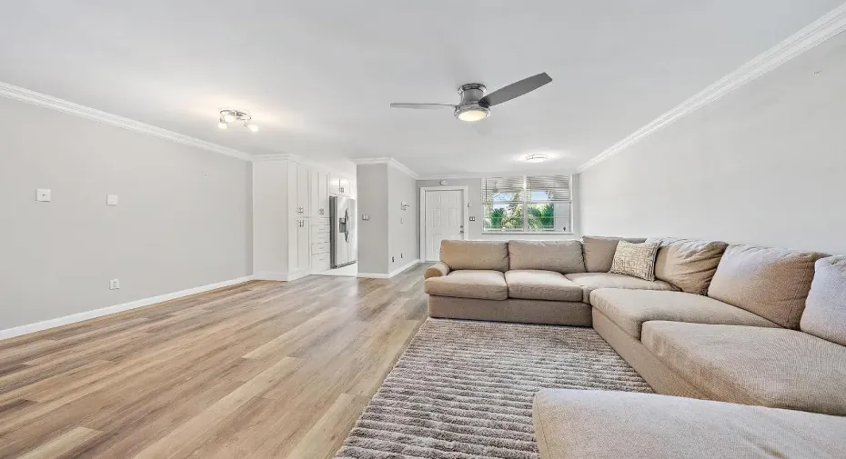 Living room looking into kitchen