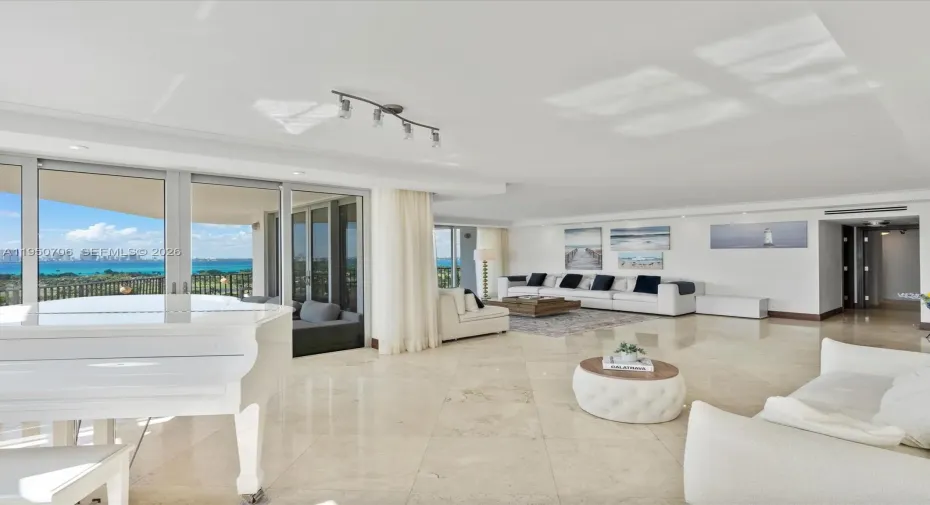 Living room overlooking Miami skyline