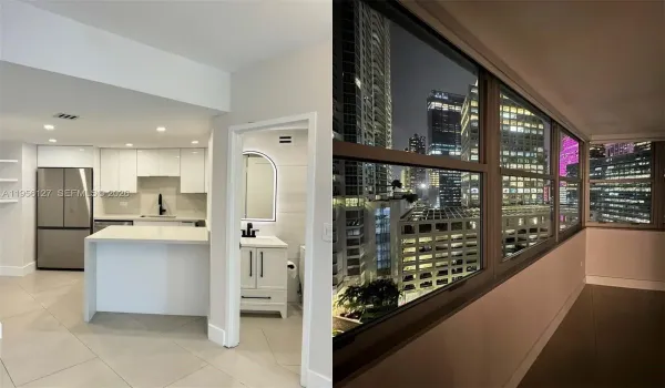 Split pic:  Kitchen|Living room view