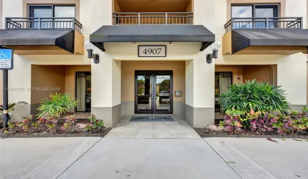 Building entry with call box to enter