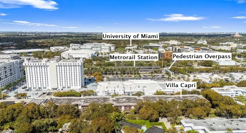 Great Coral Gables location. Next to University of Miami and Metrorail Station with the Pedestrian Overpass for easy access.