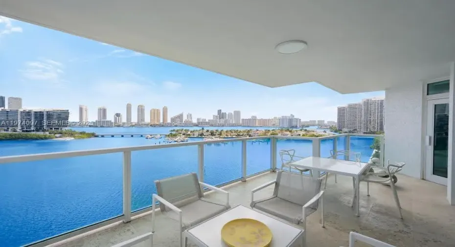 Spacious balcony off the living room areas.  French door opens from the Principal Bedroom onto the balcony.