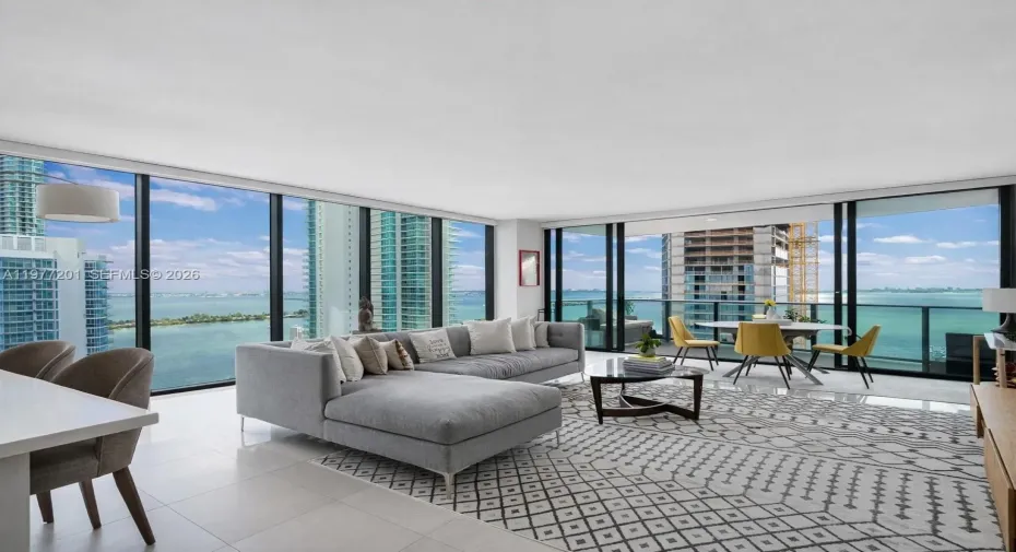 Corner Condo, Living Room with Bay Views