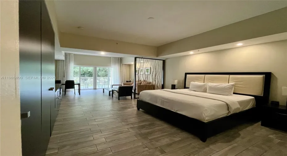 King Size bed
Tile floors