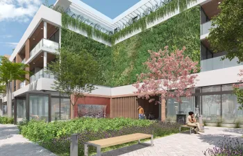 CALMING WATER FEATURE & LUSH BOTANNICAL WALL GARDEN COMPLETE WITH BEAUTIFUL LANDSCAPING AROUND THE BUILDING