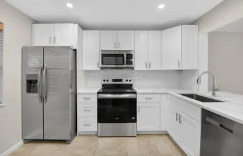 Modern kitchen with stainless steel deta