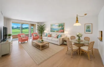 Virtually staged/updated living room and dining area