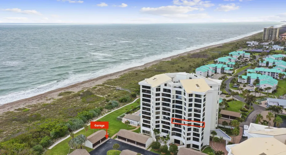 Ocean front condo with one-car shared garage and north-facing views.