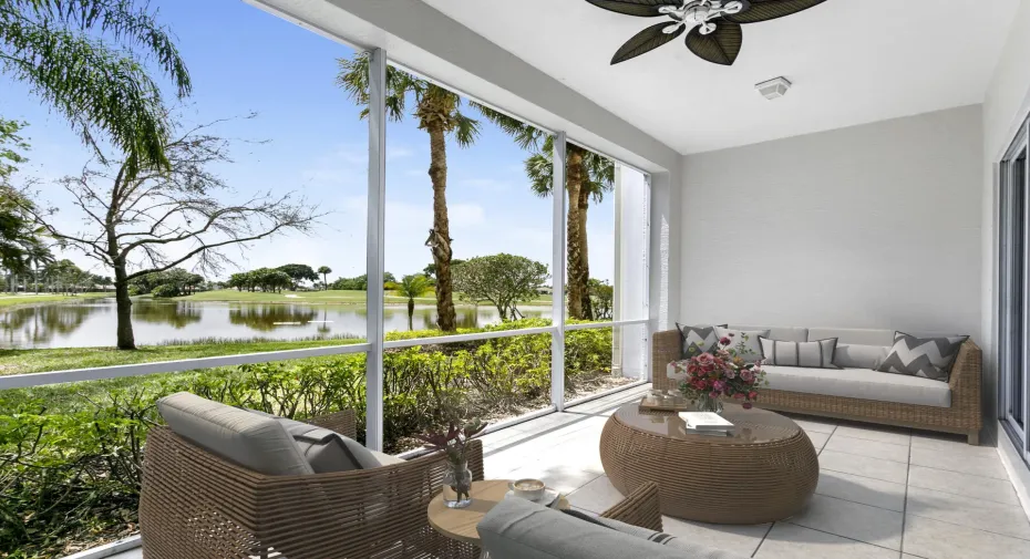 Virtually staged porch with furniture