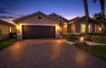 Twilight home with warm glow