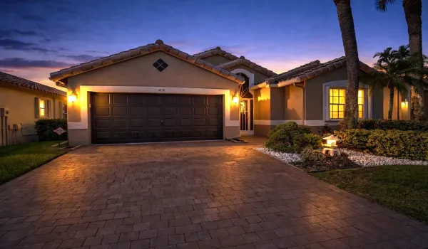 Twilight home with warm glow