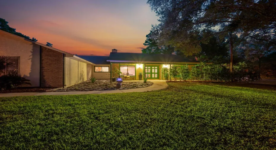 Front View Sunset. 2.5 Acre Estate