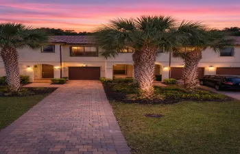 Twilight glow over modern townhouses