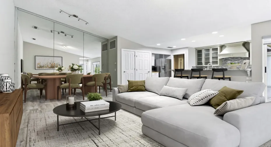 Staged living room/dining area