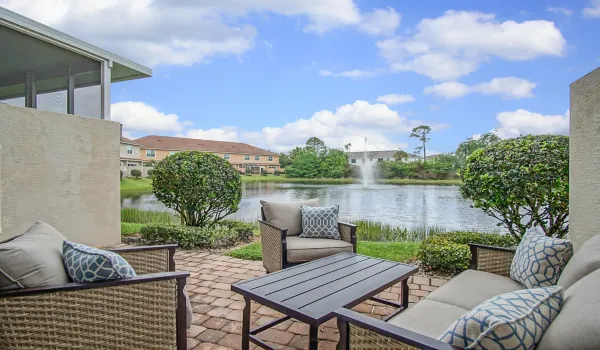 Serene Patio overlooking water feature and lake