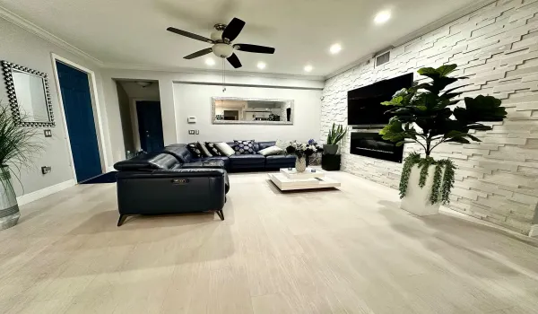 Beautiful living room with electric fireplace