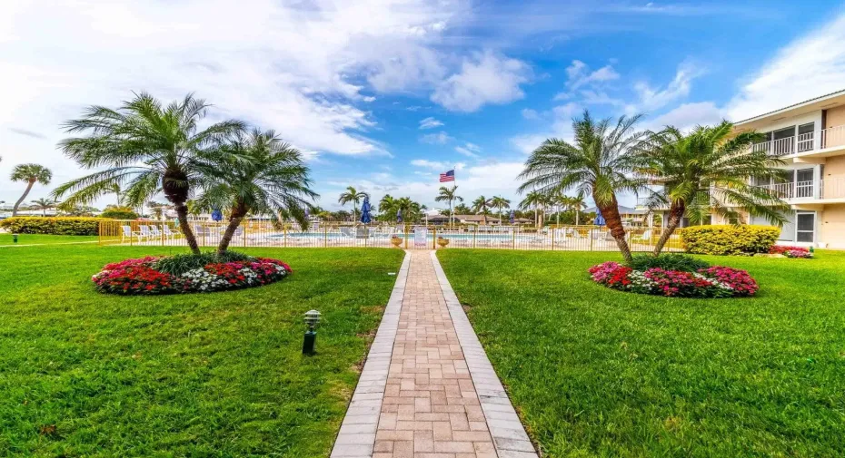 walkway to pool from your unit