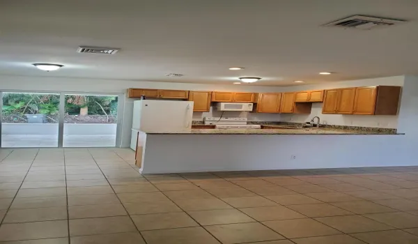 kitchen with patio view