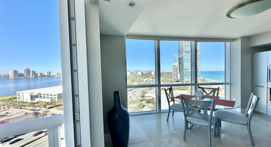 ocean, intracoastal and skyline view from kitchen