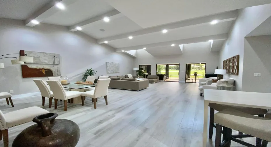 Great room contains dining room, sitting area and the enclosed linai.