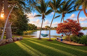 Yard with view of lake