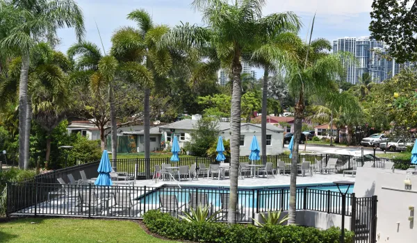 Beautiful view of pool, canal and city!