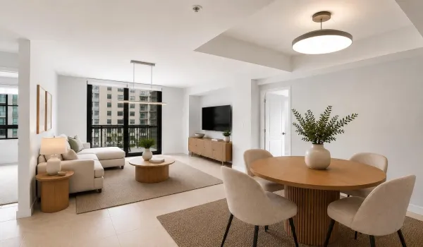 Virtually Staged Living & Dining Room