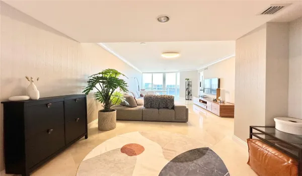 Full view of living room from entry area