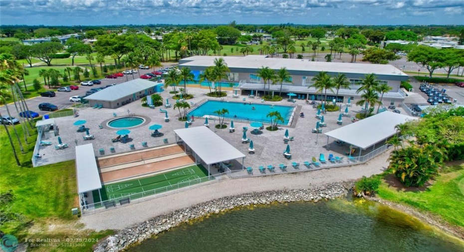 Aerial of clubhouse and pool area