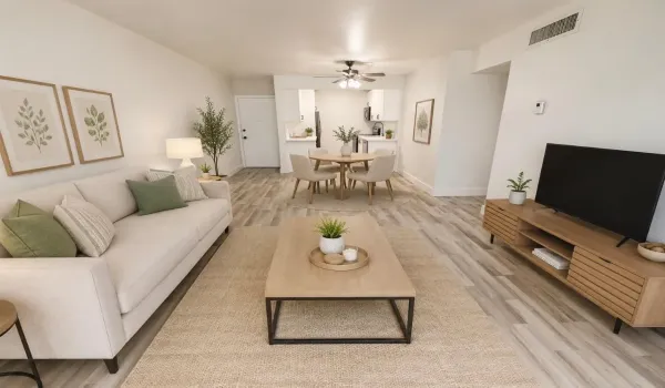 LIVING ROOM, DINING AND KITCHEN