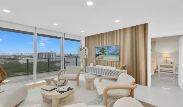 Floor-to-ceiling windows, water views