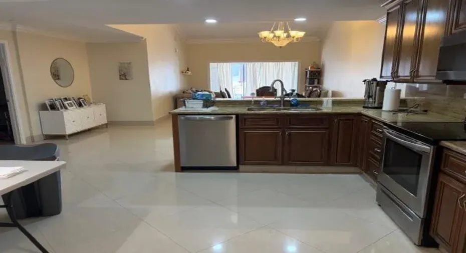 the kitchen dining and living room