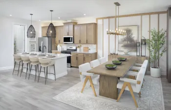 Stock photos represent builder's floorplan